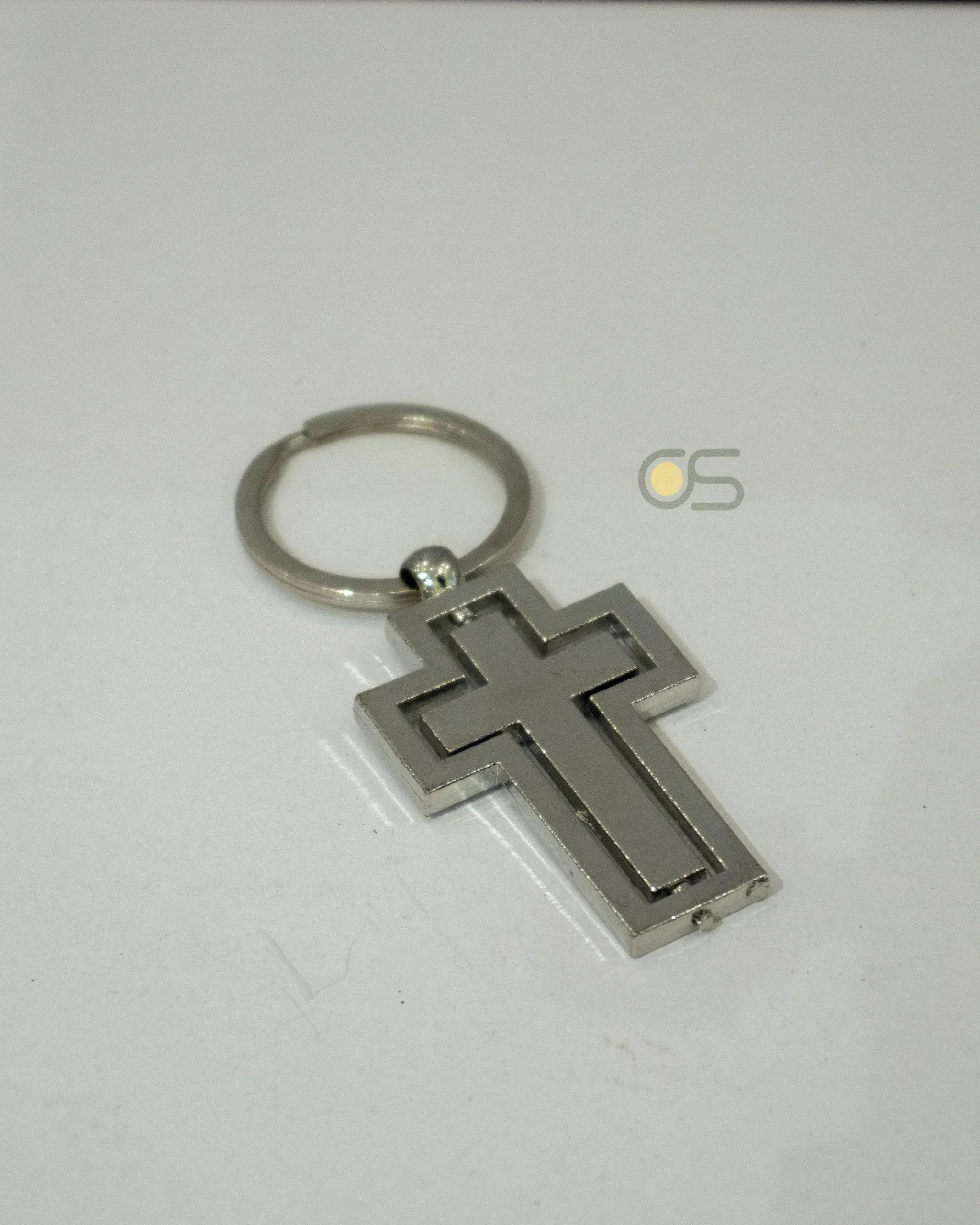 Rotating Silver Cross Key Chain